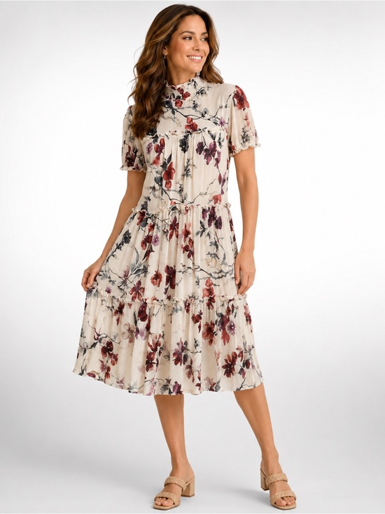 Kate And Lily Dresses & Skirts - Kate & Lily Floral Mesh Ruffle Neck Tiered Dress Size 4